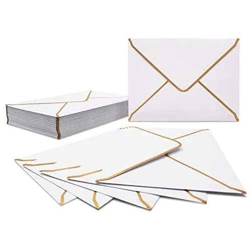 Stücke Einladungumschläge, Weiße Luxuriöser Umschläge 18.5x13.5cm Miniatur Kuverts 5"x 7" Umschläge mit V-Klappe Briefumschläge Goldfolienrand für Hochzeiten, Einladungen, Party, Grußkarten 50