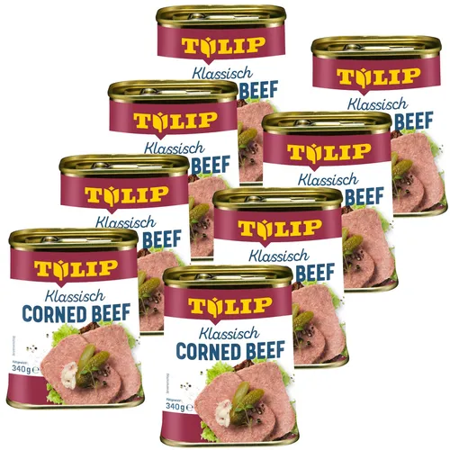 TULIP Corned Beef 340 g | Zartes Frühstücksfleisch in der Dose - Fleischkonserven: Hochwertiges gepökeltes Rindfleisch mit 98% Fleischanteil, ideal für Sandwiches, Eintöpfe oder als Beilage, für eine gesunde und vielseitige Ernährung.