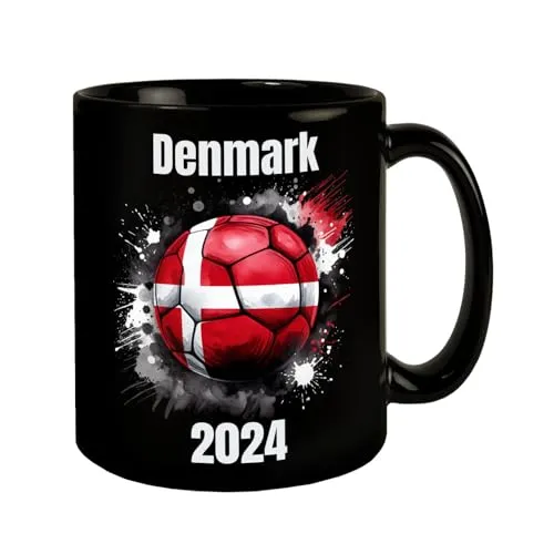 Fußball Dänemark Flagge Tasse in Schwarz EM 2024 Essential Sportbegeisterte Fußballfan Ballspiel Nationalfarben Rot-Weiß