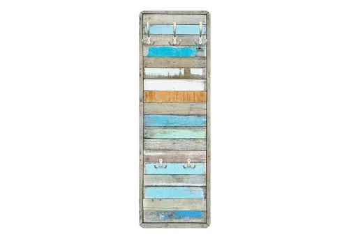 Bilderdepot24 Garderobenpaneel Design Holzoptik Bretteroptik Vintage Shabby Landhaus Shelves Sea (ausgefallenes Flur Wandpaneel mit Garderobenhaken Kleiderhaken hängend), moderne Wandgarderobe - Flurgarderobe im schmalen Hakenpaneel Design