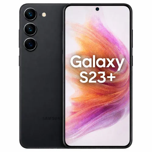 Samsung Galaxy S23+ 256GB Phantom Black - Handy mit 6,6 Zoll AMOLED-Display, wasserdicht und ausgestattet mit einer Dreifach-Kamera für beeindruckende Fotos bei Tag und Nacht.