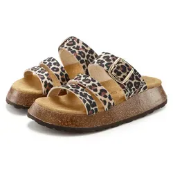 Modische Pantolette FRENCH CONNECTION für Damen, Gr. 42, braun (leo) - Stylische Pantoletten von FRENCH CONNECTION mit Korkfußbett für optimalen Komfort. Obermaterial aus Textil und Decksohle aus Rindsleder, ideal für trendbewusste Frauen.