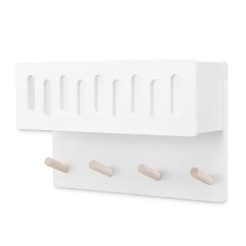 Ehrenkind Kindergarderobe aus robustem Holz - klein und weiß mit Sichtfenster - Wandgarderobe für Kinder, aus langlebiger Birke, mit 4 Haken und Sichtfenster - ideal für die Organisation im Kinderzimmer.