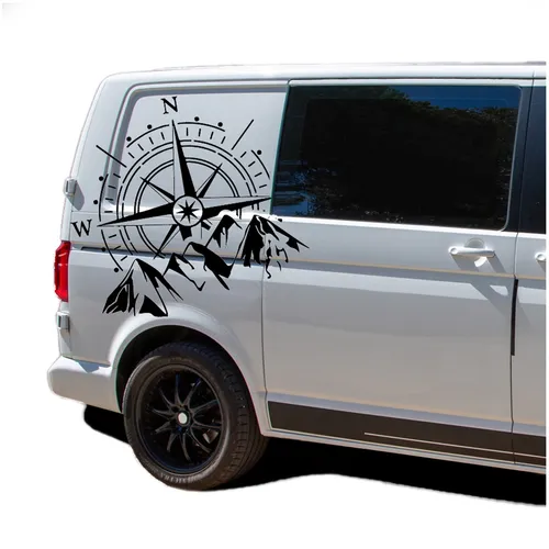 Aufkleber Set Kompass Berge 60x56cm Sticker Auto Wohnwagen Camper KX072 Schwarz