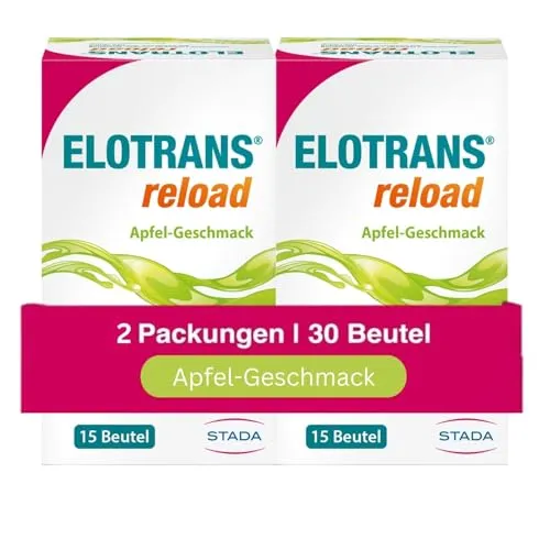 ELOTRANS reload - isotonische Elektrolyt-Glucose-Mischung - Nahrungsergänzungsmittel mit Magnesium, Kaliumchlorid, Cholin und B-Vitaminen - 2 x 15 Beutel Apfel
