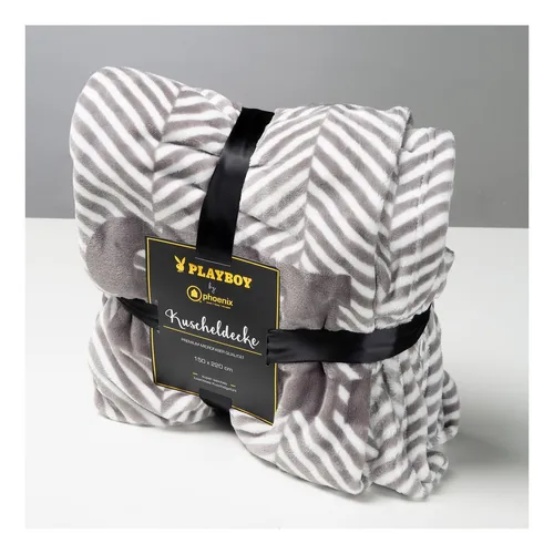 PLAYBOY - Kuscheldecke "JACKIE", luxuriöse, weiche Decke, Grau bedruckt, Premium-Microfaser