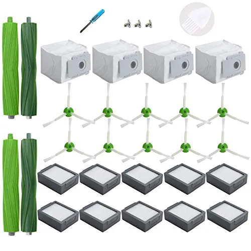 Loveco Ersatz Zubehör für iRobot Roomba I Serie i1+ i3+ i4+ i5+ i6+ i7+ i8+,J serie j5+ j6+ j7+ j8+ j9+ (Nicht für Combo J7+/J9) 2 Satz Gummibürsten,10 Filter,10 Seitenbürsten,4 Staubbeutel