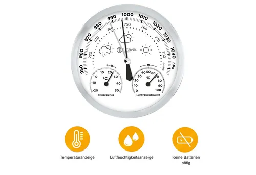 Miraval Klimamesser Design Analoge Wetterstation 130 mm, (Inklusive Akku), Hygrometer, Barometer, Thermometer