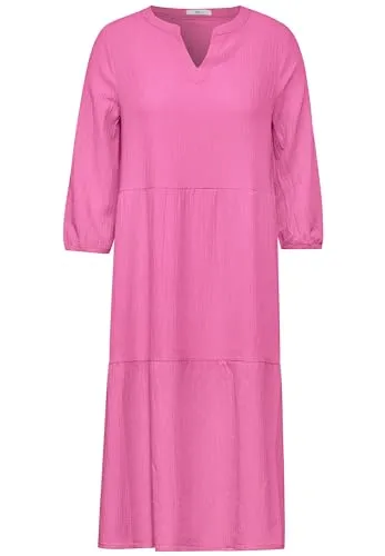CECIL Damen B144064 Struktur Tunika Kleid, Bloomy pink, S - Freizeitkleid für Damen mit schickem Volantdesign, geschlitztem Rundhalsausschnitt und 3/4-Ärmeln. Aus pflegeleichter Seersucker-Qualität, ideal für warme Tage.