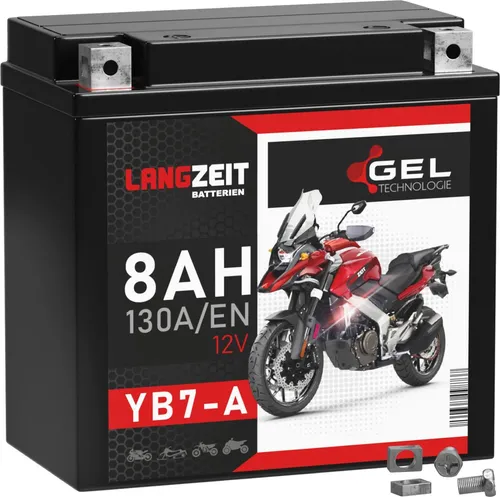 Langzeit Gel Motorradbatterie YB7-A 8Ah 12V - KFZ-Batterien mit doppelt so hoher Lebensdauer dank moderner Gel-Technologie, ideal für Motorräder mit hohen Energiebedürfnissen und wartungsfrei.
