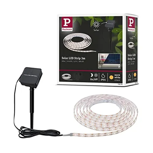 Paulmann 78896 LED Stripe Solar 3m - LED-Lampe mit Dämmerungssensor, spritzwassergeschützt (IP44) und energiesparend – ideal für gemütliches, warmweißes Licht im Außenbereich.