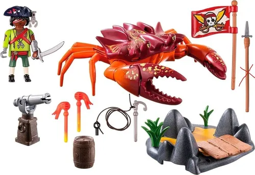 PLAYMOBIL Pirates 71532 - Kampf gegen die Riesenkrabbe, detailreiches Piraten-Spielset mit Kanone und Haken-Geschoss für epische Seeschlachten, ideal für Kinderhände