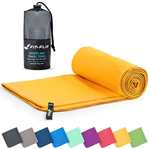Fit-Flip Mikrofaser Handtuch - kompakte Microfaser Handtücher - ideal als Sporthandtuch, Reisehandtuch, Strandtuch - schnelltrocknend und leicht - Badetuch groß (80x160cm, Gelb)