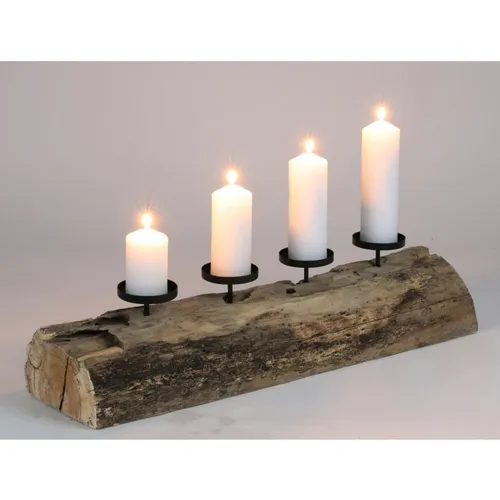 XXL Kerzenhalter Holz 70cm - Rustikaler Kerzenständer aus Holz für festliche Weihnachtsdekoration, ideal als Adventskranz mit einer Länge von 70 cm und einem warmen Braunton.