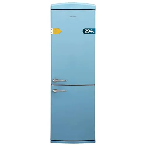 Cecotec Kühl-Gefrierkombination Retro Bolero CoolMarket Combi Origin 294+ Blue E - Kühlschrank mit 294 L, Total No Frost und Convertible Box für optimale Lagerung von Lebensmitteln. Retro-Design trifft auf Energieeffizienz der Klasse E.