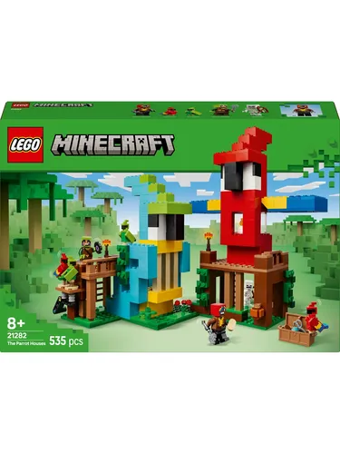 LEGO Minecraft 21282 Die Papageienhäuser - LEGO Set mit 2 papageienförmigen Häusern, inkl. Dschungelranger und Papageienführer. Ideal für kreative Bauprojekte und interaktives Spielen mit tanzenden Papageien!