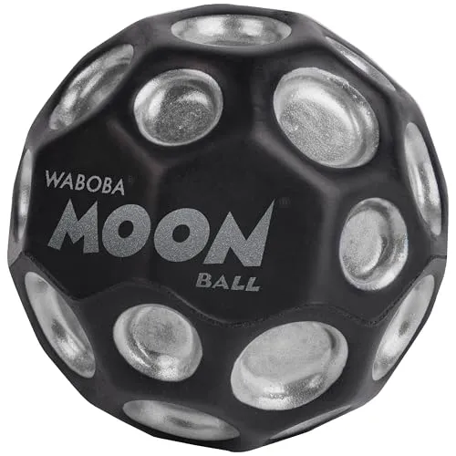 Waboba Dark Side of Moon – Springender Gummiball – Patentiertes Original-Design Ballkrater Erzeugen beim Aufprall EIN knallendes Geräusch – Leicht Greifbar – Flummies für Kinder - Silber - 65mm