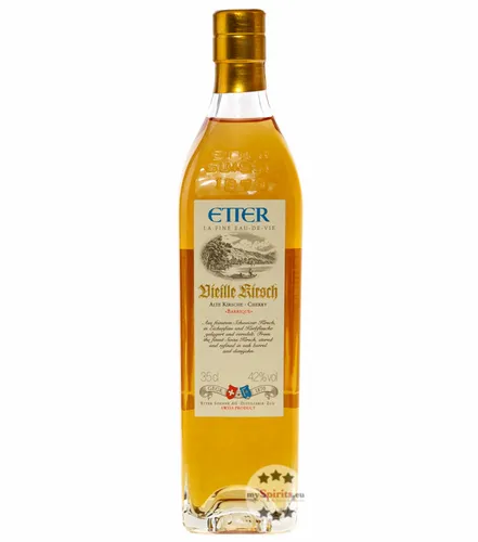Etter Vieille Kirsch Alte Kirsche Barrique - Kirschwasser aus der Schweiz, hergestellt aus handverlesenen Kirschen und gereift in Barriquefässern für ein unvergleichliches Aroma - ideal als Digestif.