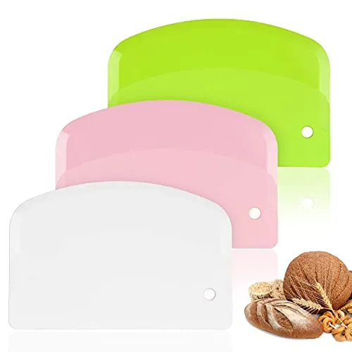 Vicloon Teigschaberkarte Kunststoff, 3 Stück Schüsselschaber, Dough Scraper Plastic, Teigschneider für Teigkuchen, Pizza, Backwerkzeug (Grün/Weiß/Rosa)