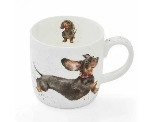 Wrendale Becher Dackel That Friday Feeling - Thermobehälter aus hochwertigem Porzellan, ideal für die stilvolle Präsentation von Kaffee, Tee und anderen Heißgetränken. Spülmaschinenfest bis 55 °C und mit einem charmanten Dackel-Motiv.