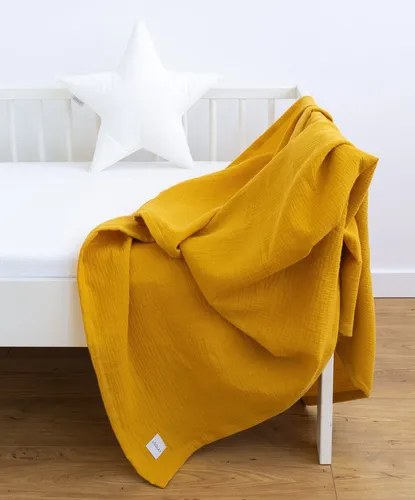Loolay Babydecke MUSSELIN 150x200 cm - Hochwertige Babydecke aus 100% weicher Baumwolle im senfgelben Design, ideal als Kuscheldecke für warme Tage und sorgt für Geborgenheit und Komfort.