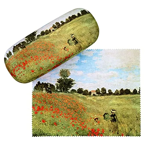 VON LILIENFELD Brillenetui Claude Monet: Mohnblumenfeld Blumen Kunst Motiv Etui Brille Mikrofaser Brillenputztuch Brillenbox Stabiles Hardcase Set mit Stoff bezogen