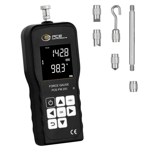 PCE Kraftmessgerät FM 200 digital, 200 N - Sonstige Messtechnik mit USB-Schnittstelle für einfache Auswertung und speicherbaren Messwerten. Ideal für präzise Druck- und Zugkraftmessungen.