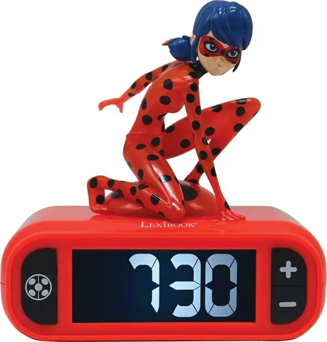 Lexibook Miraculous Ladybug Cat Noir Nachtlichtwecker - Experimentieren & Forschen, süßes Ladybug-Design mit schnellem Snooze und verschiedenen Melodien für einen sanften Start in den Tag.