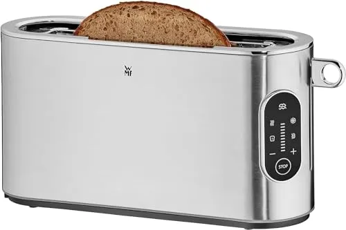 WMF Lumero Toaster - Langschlitz Toaster für 2 Scheiben, 10 Bräunungsstufen, einseitiges Toasten, edelstahl matt mit Brötchenaufsatz und LED-Beleuchtung