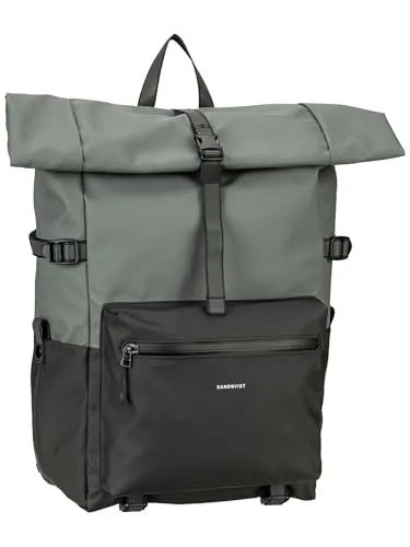 Sandqvist Stream Ruben 2.0 Rolltop Rucksack schwarz/grau - Stylischer Rolltop Rucksack aus 15″ recyceltem Polyester, ideal für umweltbewusste Abenteurer und den täglichen Gebrauch.