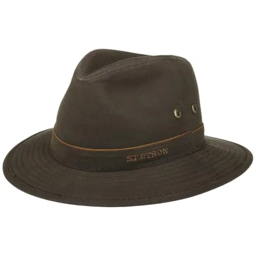 Stetson Avasun Waxed Cotton Traveller - UV-Schutz Wanderhut - Panamahut für Herren, aus 100% gewachster Baumwolle, wasserabweisend mit 40+ UV-Schutz für optimalen Schutz bei Sonne und Regen.