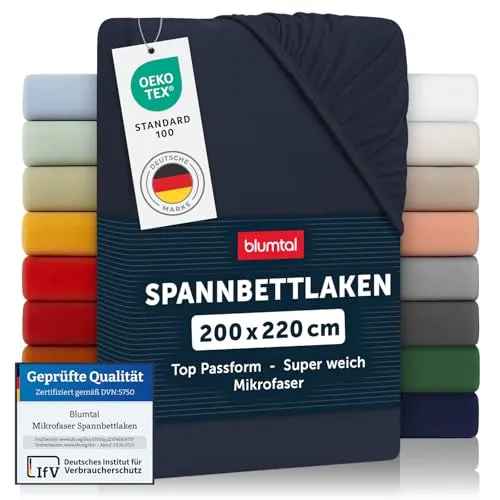 Blumtal® Spannbettlaken 200x220x30cm aus Microfaser - Oekotex zertifiziertes Bettlaken Spannbettlaken in Dark Ocean Blue - Blau