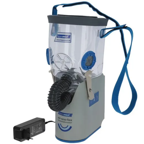 Akku-Ultraschall-Inhalator Pferde AirOne Flex mit Warmblutmaske - Inhaliergerät für Pferde mit 2-Kammer-Kaltvernebelung, ideal für eine effektive Atemwegstherapie. Inkl. Warmblutmaske für optimalen Komfort.