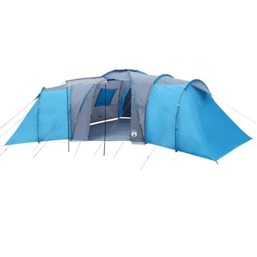 vidaXL Kuppelzelt, Familienzelt für 12 Personen Wasserdicht, Campingzelt mit Abnehmbarem Überzelt Insektenschutz, Outdoor Zelt Gruppenzelt, Blau