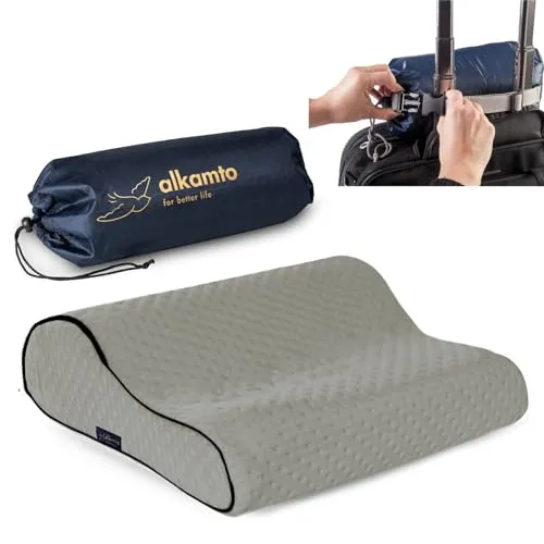 alkamto Reisekissen-Campingkissen-ergonomisches Memory-Schaum-Kissen mit temperaturregulierendem Bezug-Oeko-TEX Made IN Green