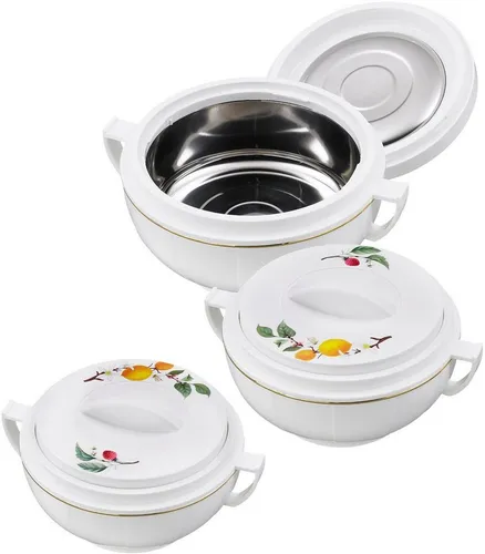 KING Thermobehälter CITRUS, Edelstahl, 3-tlg. Set - Praktisches 3-tlg. Thermobehälter-Set aus Edelstahl mit Innenschüsseln, ideal zur kurzfristigen Aufbewahrung von Speisen. Hält Temperaturen zwischen -12°C und 95°C.