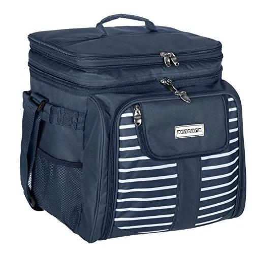 anndora Picknicktasche blau weiß für 4 Personen - Picknickrucksäcke mit 29-teiligem Zubehör und Schaumstoff-Isolation für optimale Kühlung, ideal für Ausflüge und Picknicks.