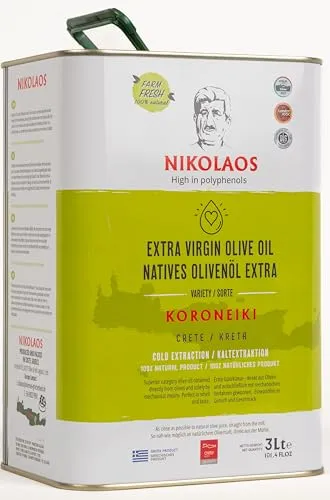Premium Olivenöl 3L „NIKOLAOS“ aus Kreta – Kaltgepresst & Hochwertig - Hochwertiges, kaltgepresstes Olivenöl aus handverlesenen Koroneiki-Oliven. Ideal für Salate und Marinaden, mit geprüftem Geschmack und Qualität aus Kreta. Genießen Sie das intensive Aroma in Ihrer Küche.