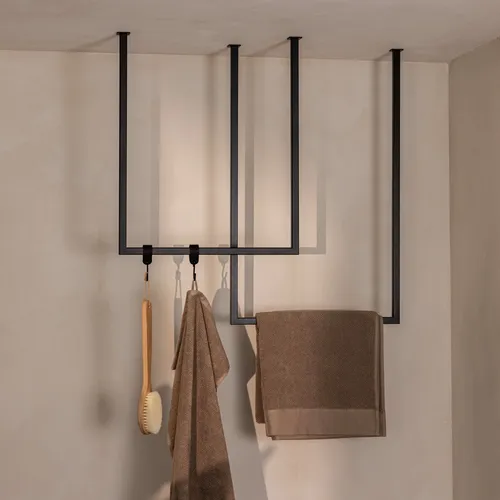 Metallbude Handtuchhalter TENSI 2er Set - Deckenmontage in Schwarz - Handtuchstangen für Badezimmer, ideal für Dusche und Badewanne, pulverbeschichtet für Langlebigkeit, inklusive Montageset für einfache Installation.