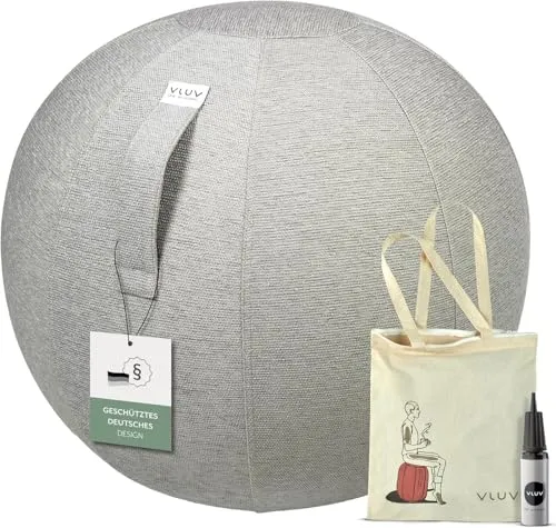 VLUV Stuhl Sitzball Stoff Stov 60-65 cm - Stylischer Sitzball in hellgrau, ideal für ergonomisches Sitzen und Bewegung. Belastbar bis 120 kg, inklusive Tragegriff und Zubehör für einfachen Transport.