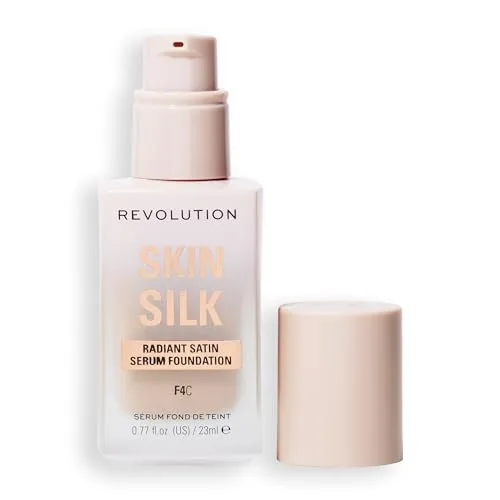 Makeup Revolution Skin Silk Serum Foundation F4, 23ml - Leichte bis mittlere Deckkraft für ein seidig-glattes Hautgefühl. Die atmungsaktive Formel sorgt für ein strahlendes Finish und lässt Ihre Haut erstrahlen. Erhältlich in 20 Nuancen, vegan und tierversuchsfrei.