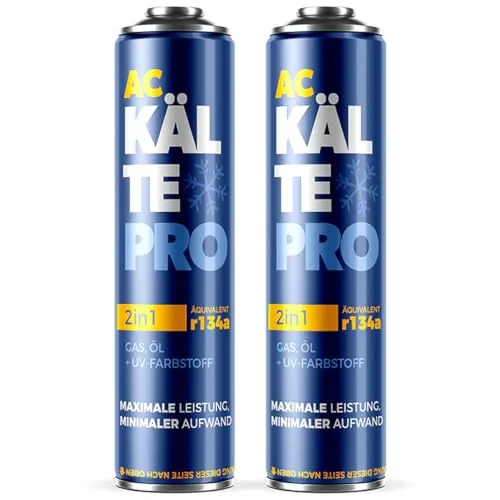 KÄLTEPRO 2in1 Klimaanlage Nachfüllset Auto R134a – Effizientes Kältemittel für PKW - Das KÄLTEPRO 2-in-1 Set ermöglicht eine einfache und schnelle Auffüllung Ihrer Klimaanlage. Mit hochwertigem Kältemittel und Schmieröl für den Schutz des Kompressors, ideal für PKW-Modelle von 1995-2016.