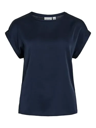 Vila VIELLETTE S/S Satin TOP/SU - NOOS - T-Shirts für Damen mit überschnittenen Schultern, aus leichtem Satin für einen bequemen und eleganten Look.