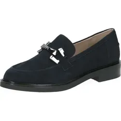 CAPRICE Damen Slipper aus Leder mit Blockabsatz - Blau (Ocean Suede) - Slipper & Mokassins für Damen mit AIRMOTION Sohlentechnologie für optimale Luftzirkulation und federnden Komfort. Ideal für Alltag und Reisen, passen sich perfekt an die Fußform an.