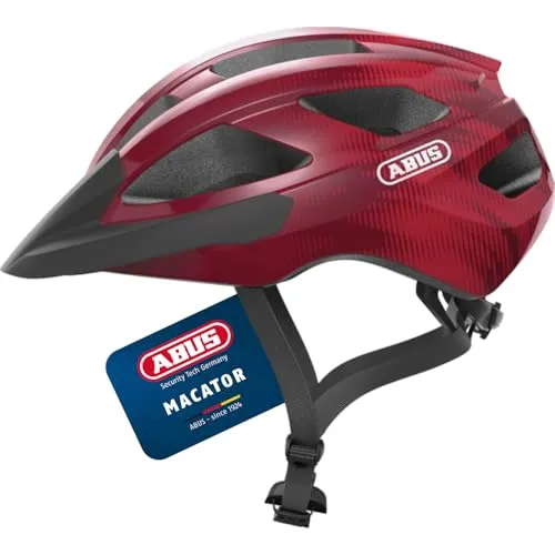 Abus Macator Bordeaux Red S Fahrradhelm - Sportlicher Allrounder - Fahrradhelm für Rennradfahrer, mit optimaler Belüftung, Fliegennetz und Ponytail-Kompatibilität für höchsten Tragekomfort.