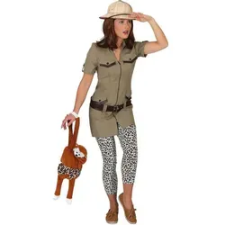 Faschingskostüm Damen Safarikleid - Ideal für Karneval - Kostüm-Outfits für Erwachsene, stylisches Safarikleid mit Gürtel aus 100% Polyester, perfekt für Fasching und Kostümpartys.