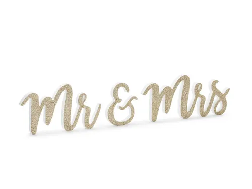 partydeco Deko-Schriftzug, Tischaufsteller Mr & Mrs Holzbuchstaben Deko 50x10cm weiß gold 3tlg