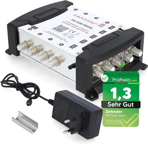 Zehnder 5 8 Multischalter - 8 Teilnehmer, 1 Satellit, ideale HD-Qualität und moderne Hausverteilung mit externem Netzteil