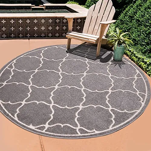 SANAT Outdoor Teppich Wetterfest - 200 cm Rund - Teppich für Innen- und Außenbereich, wasserabweisend und pflegeleicht, ideal für Balkon, Terrasse oder Wohnzimmer.