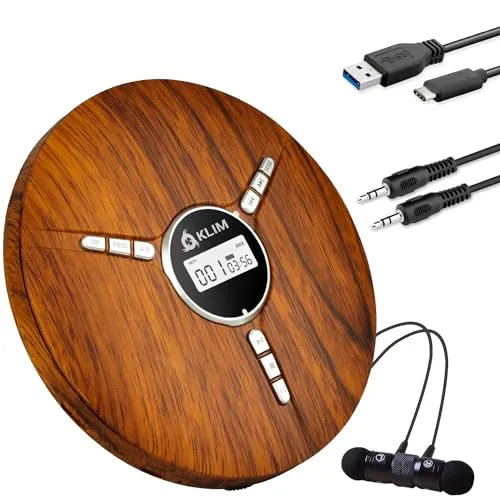 KLIM Discman - Tragbarer CD Player mit Akku, inklusive KLIM Fusion Kopfhörer, Anti-Shock Schutz und stundenlange Wiedergabe